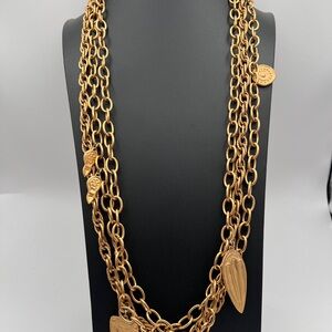 GIVENCHY Gold Layered Chain Necklace with Charms and GG clasp